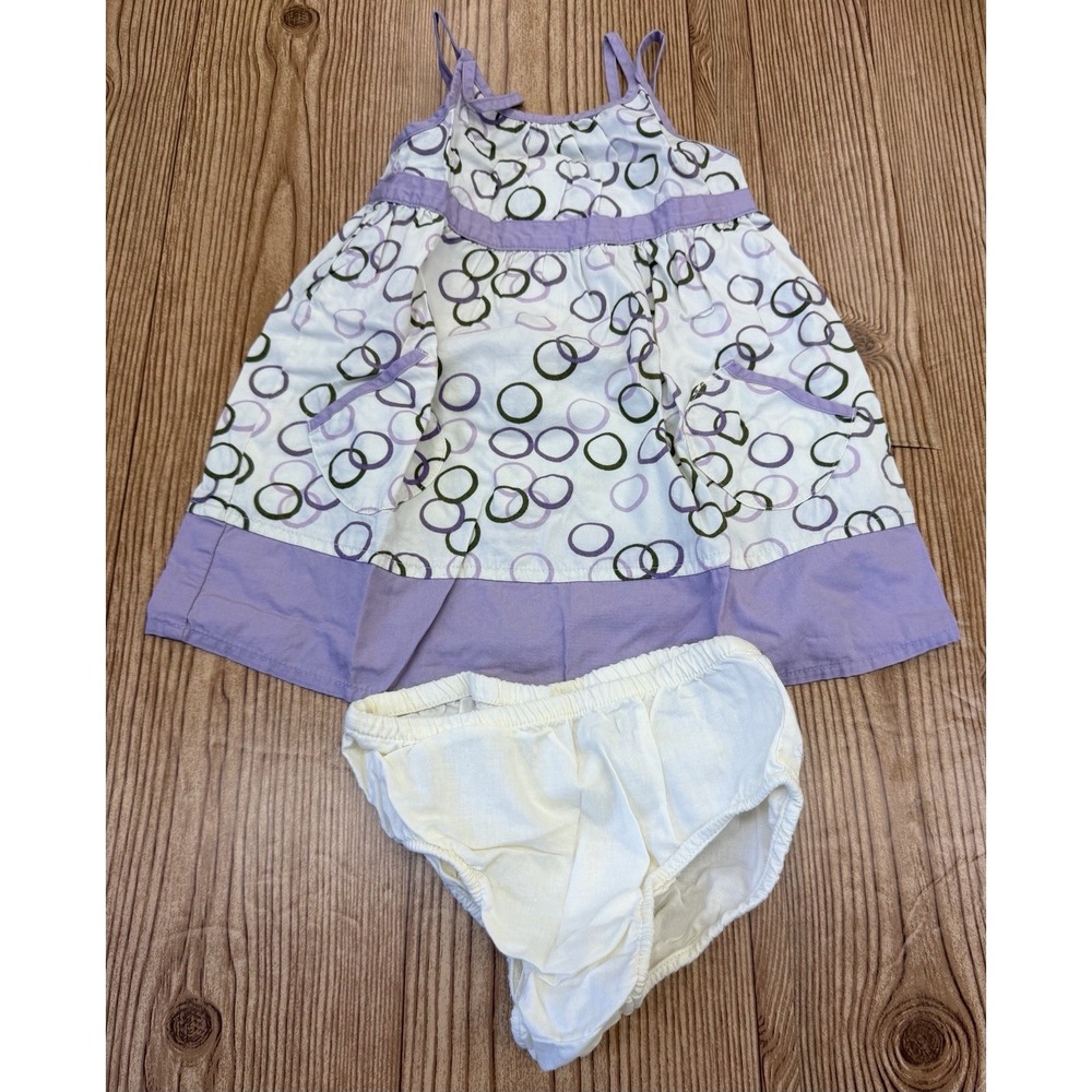 Vintage Y2K‎ Old Navy Purple Circles Dress W Bloomers Size 12-18 Months Cotton